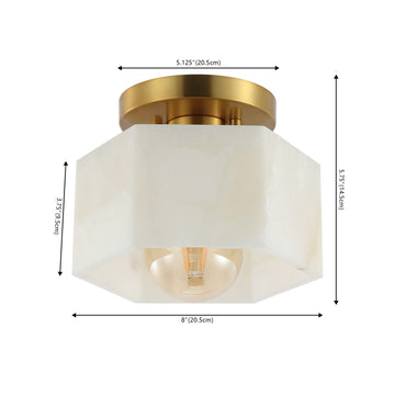Tessa 8" 1-Light Modern Contemporary Alabaster/Iron Hexagonal LED Semi Flush Mount - JONATHAN Y